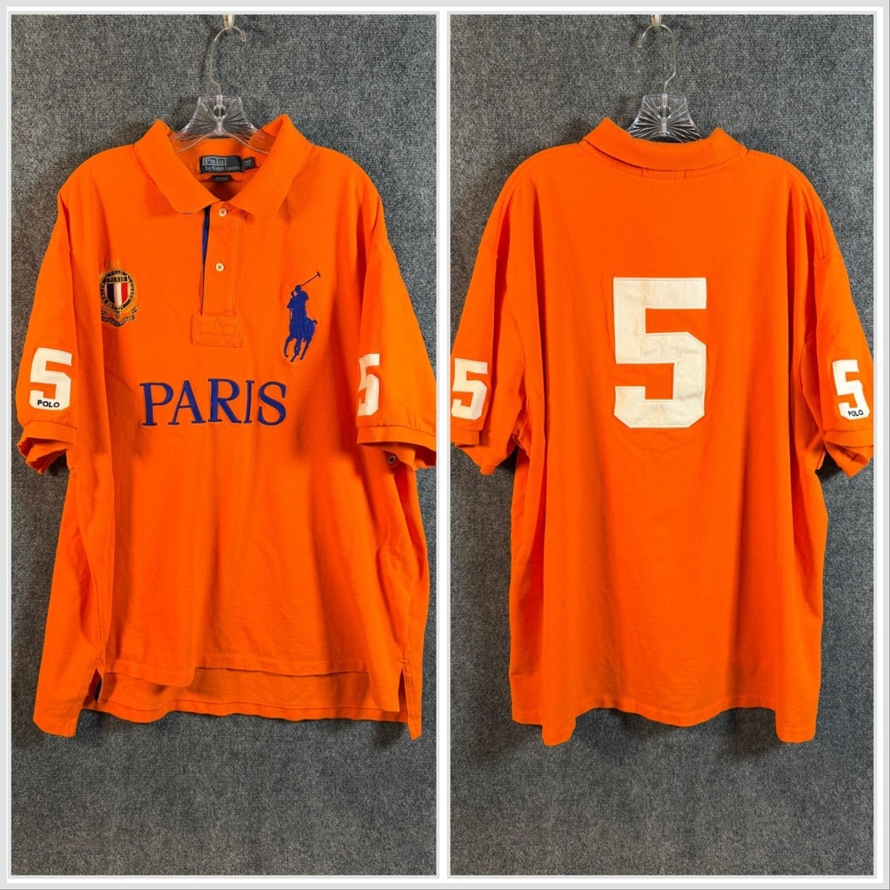 Polo Ralph Lauren Paris 5 Rugby Polo Shirt Men's 3XB Orange Big Pony France